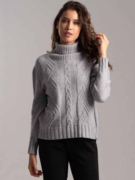 Jersey de cuello alto de viscosa para mujer con trenzas incrustadas