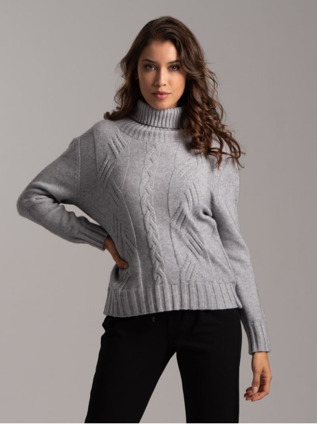 Jersey de cuello alto de viscosa para mujer con trenzas incrustadas 2