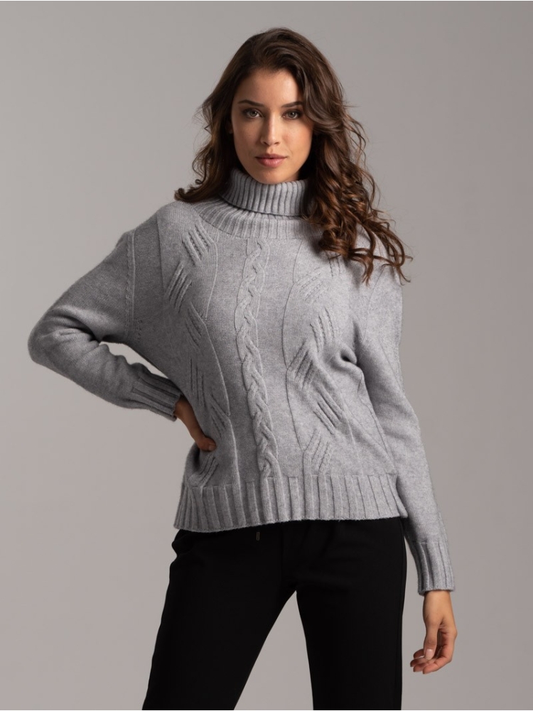 Jersey de cuello alto de viscosa para mujer con trenzas incrustadas