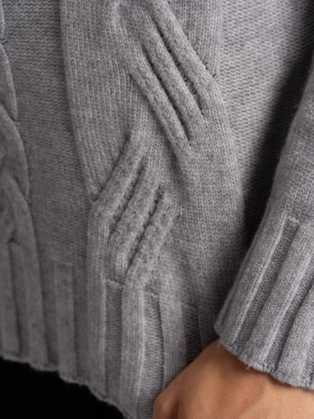 Jersey de cuello alto de viscosa para mujer con trenzas incrustadas