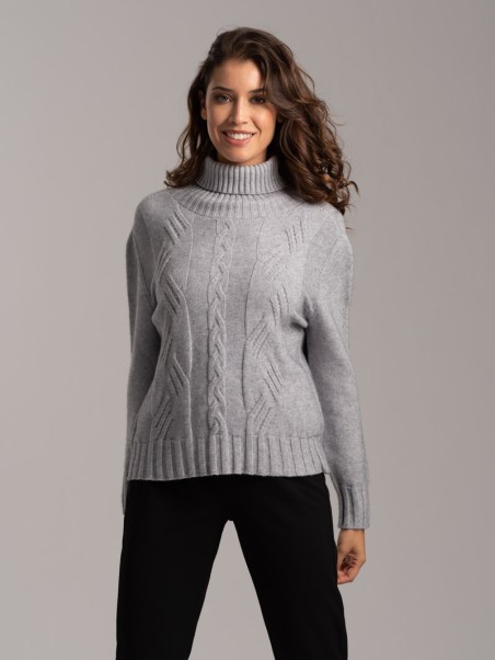 Jersey de cuello alto de viscosa para mujer con trenzas incrustadas