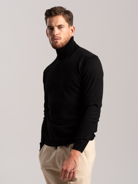 Jersey liso de cuello alto para hombre en lana merina