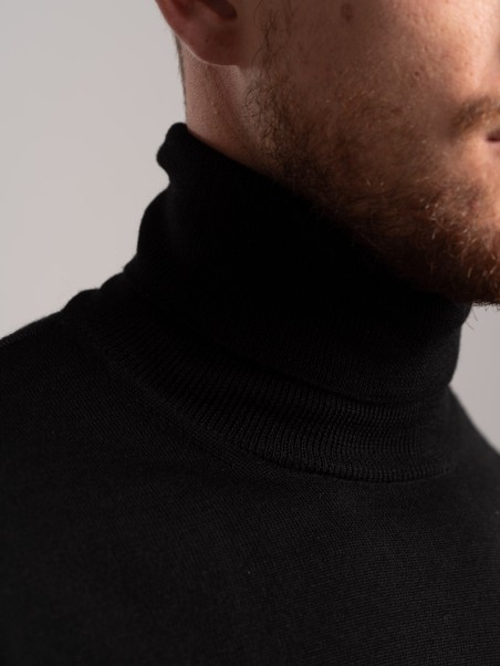 Jersey liso de cuello alto para hombre en lana merina