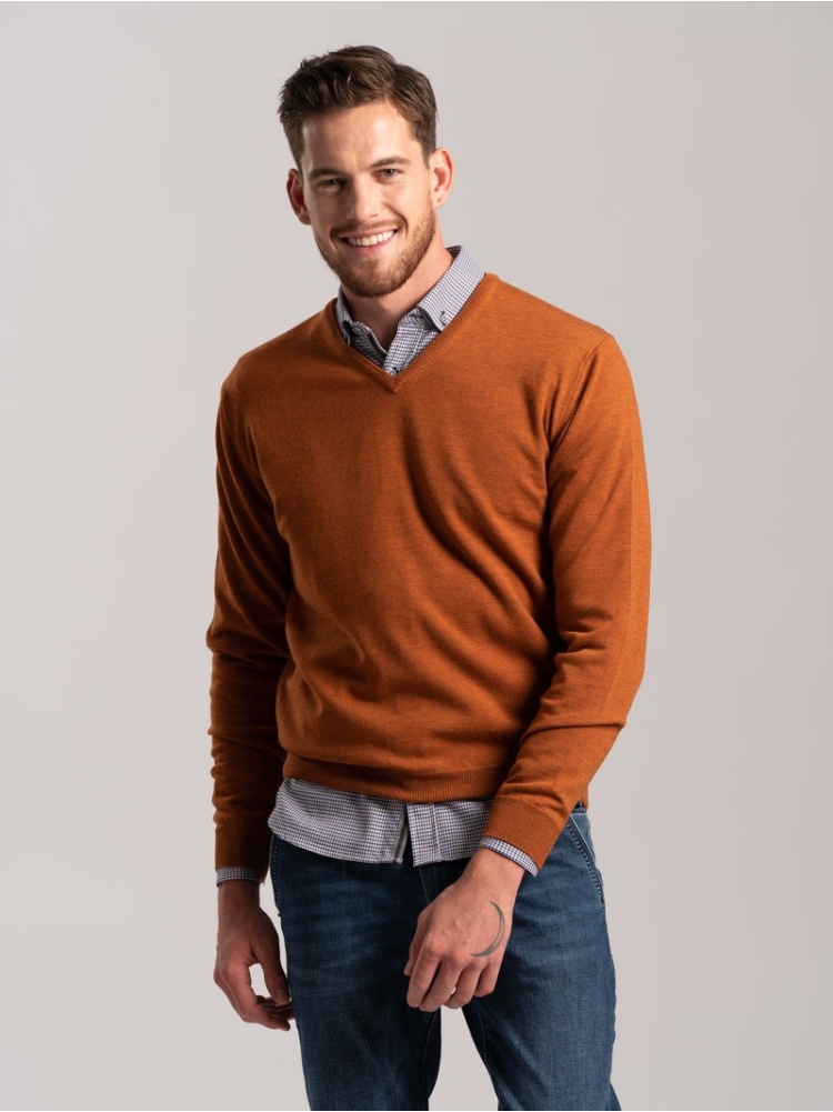 Jersey de cuello en V de lana merina para hombre
