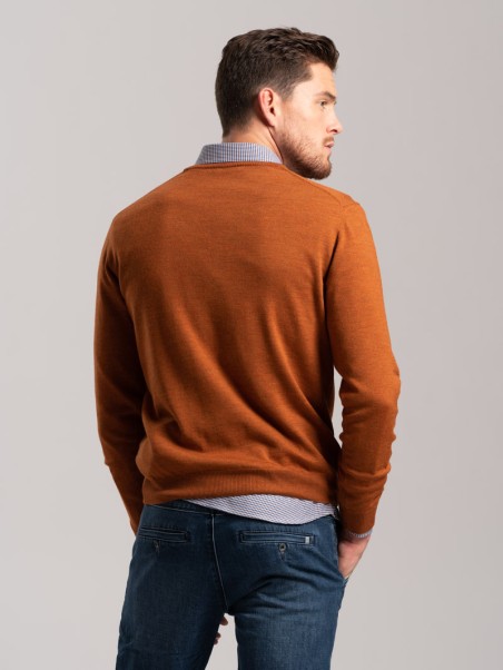 Jersey de cuello en V de lana merina para hombre