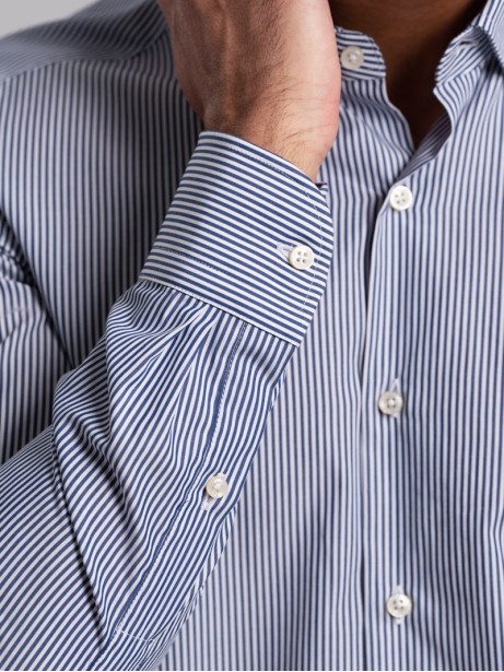 Camisa de rayas para hombre en tejido popelín Cuello abotonado 2