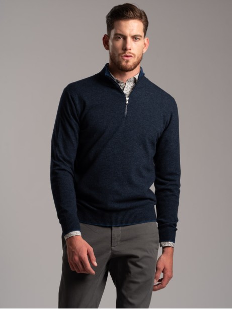 Jersey de cachemira con media cremallera para hombre
