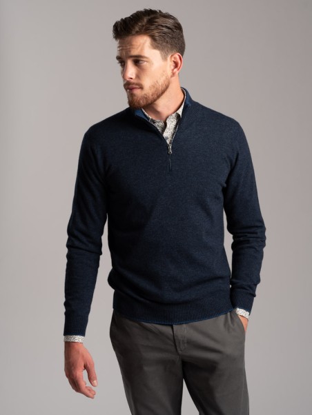 Jersey de cachemira con media cremallera para hombre