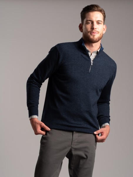 Jersey de cachemira con media cremallera para hombre