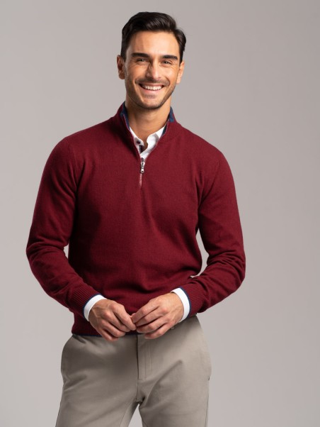 Jersey de cachemira con media cremallera para hombre