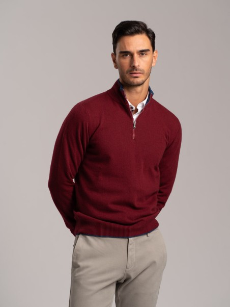 Jersey de cachemira con media cremallera para hombre