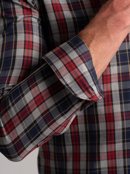 Camicia uomo madras multicolor in tessuto twill collo botton down