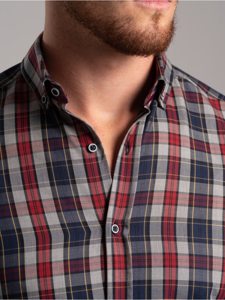 Camicia uomo madras multicolor in tessuto twill collo botton down