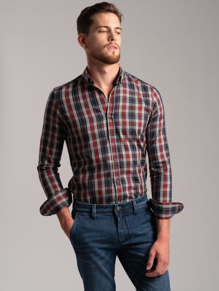 Camicia uomo madras multicolor in tessuto twill collo botton down