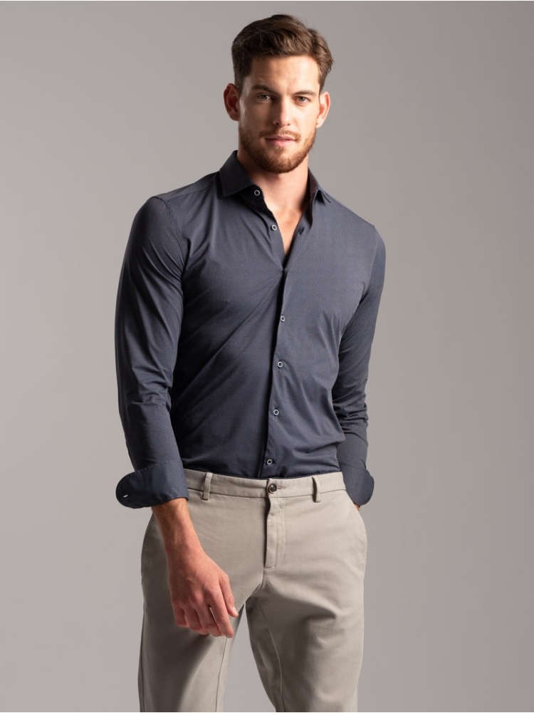 Camisa masculina micropatín en tejido TECNO cuello semifrancés