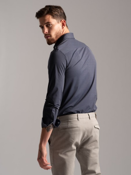 Camisa masculina micropatín en tejido TECNO cuello semifrancés