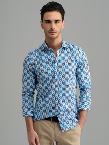 Camisa de fantasía para hombre con cuello semifrancés