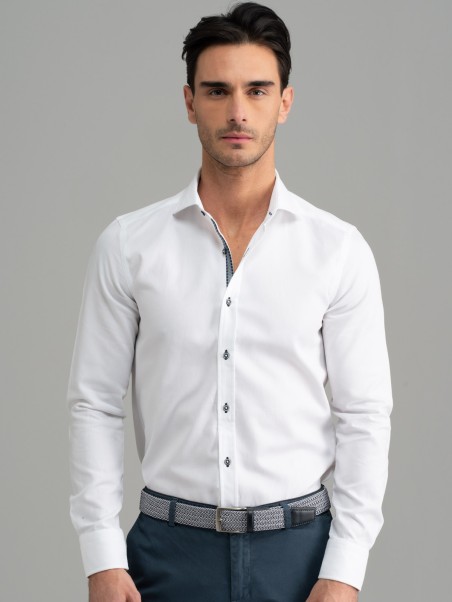 Camicia uomo armaturata bianca collo semi francese