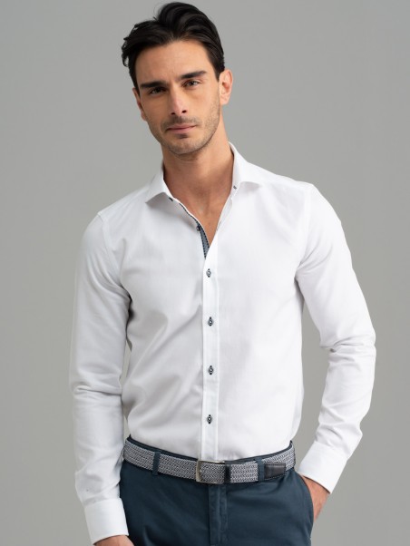 Camicia uomo armaturata bianca collo semi francese