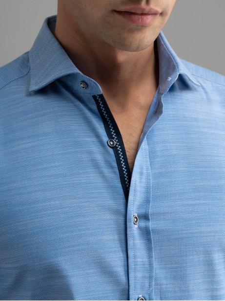 Camicia uomo tinta unita azzurra collo semi francese 2