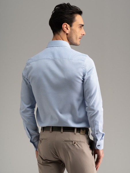 Camicia uomo armaturata azzurra collo semi francese