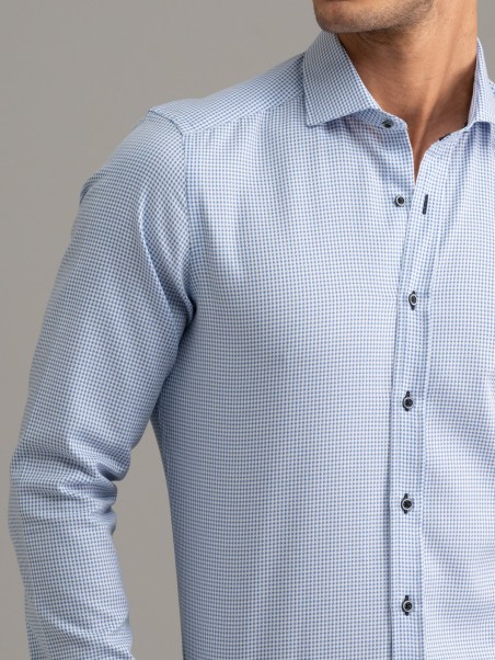 Camicia uomo armaturata azzurra collo semi francese