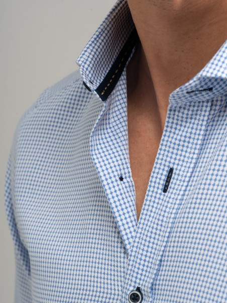 Camicia uomo armaturata azzurra collo semi francese