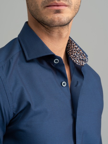 Camicia uomo tinta unita blu collo semi francese