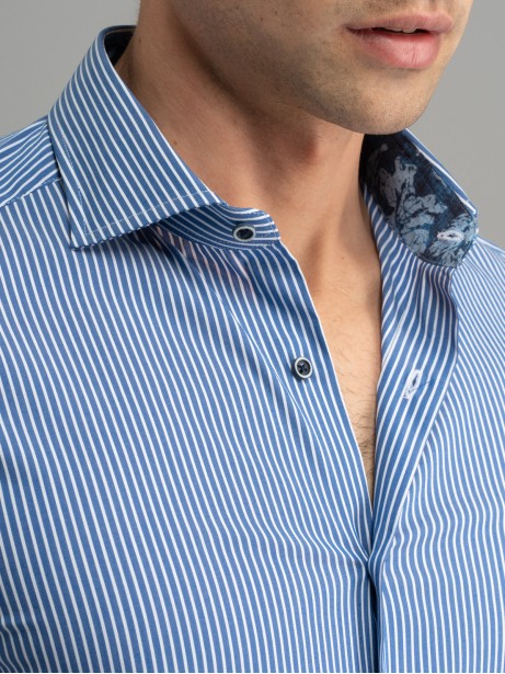 Camicia uomo a righe blu collo semi francese 2