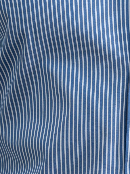 Camicia uomo a righe blu collo semi francese