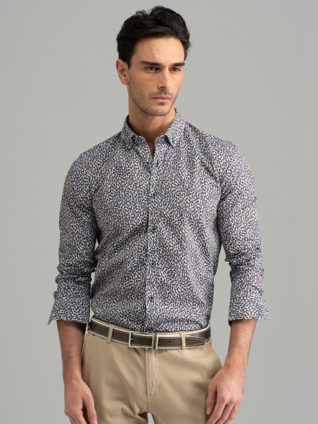 Camicia uomo blu fantasia collo button down