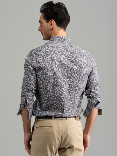 Camicia uomo blu fantasia collo button down