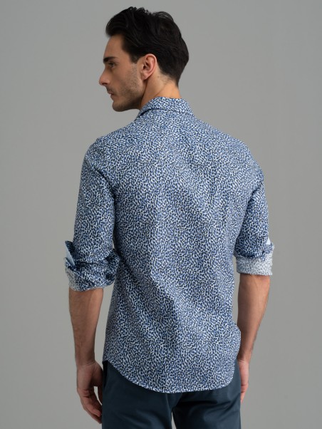 Camicia uomo blu fantasia collo semi francese