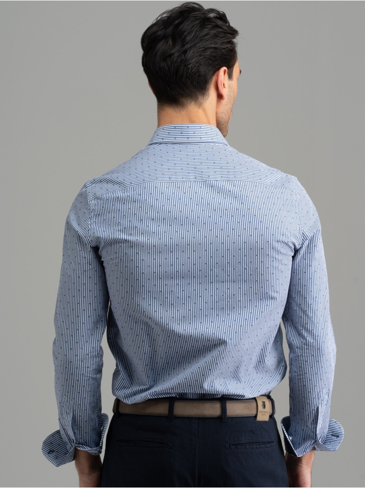 Camisa hombre rayas azules fil coupé cuello semifrancés