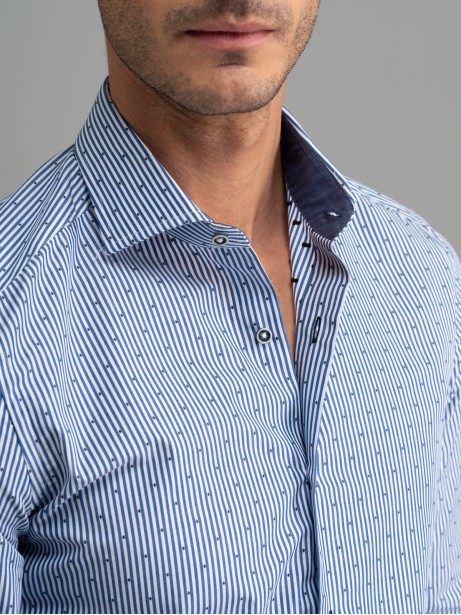 Camicia uomo a righe blu fil coupé collo semi francese 2