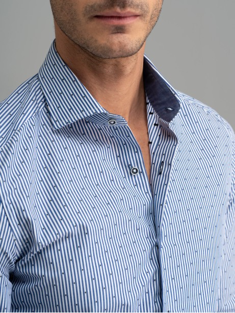Camisa hombre rayas azules fil coupé cuello semifrancés 2