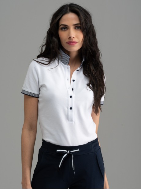 Polo de mujer de media manga con cuello y mangas de rayas verticales