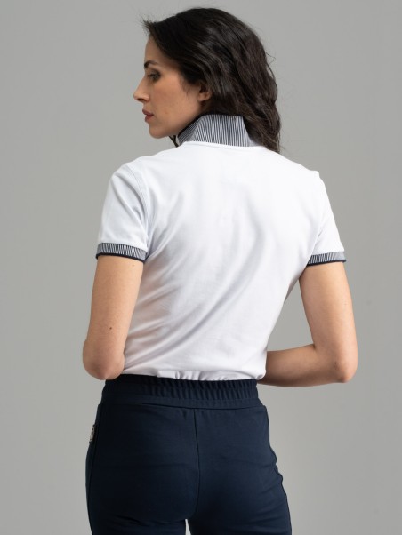 Polo de mujer de media manga con cuello y mangas de rayas verticales