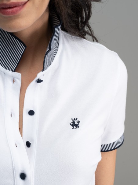 Polo de mujer de media manga con cuello y mangas de rayas verticales