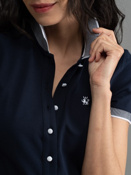 Polo de mujer de media manga con cuello y mangas de rayas verticales