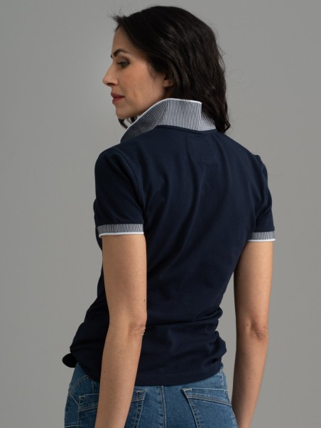 Polo de mujer de media manga con cuello y mangas de rayas verticales