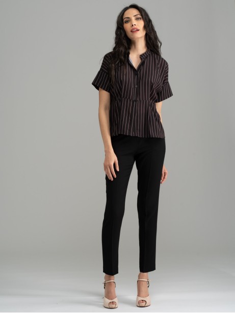 Camisa de rayas negra de mujer rosa empolvado