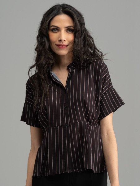 Camisa de rayas negra de mujer rosa empolvado