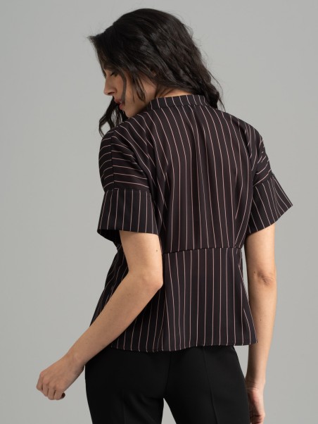 Camisa de rayas negra de mujer rosa empolvado