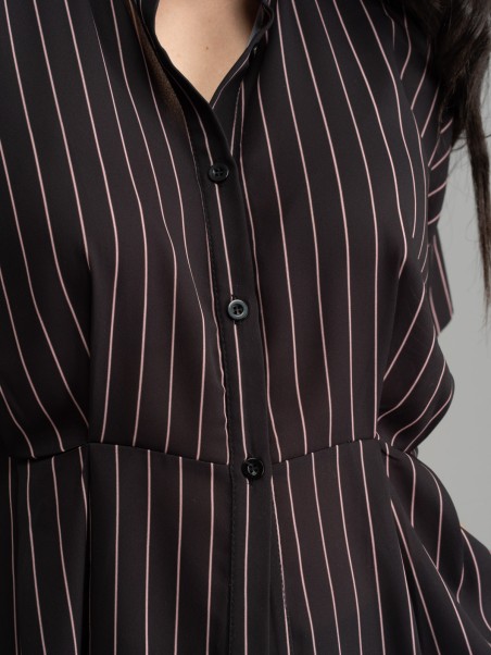 Camisa de rayas negra de mujer rosa empolvado