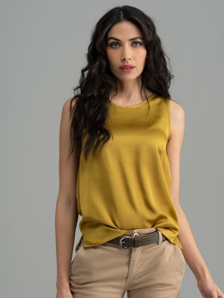 Camisa lisa sin mangas para mujer