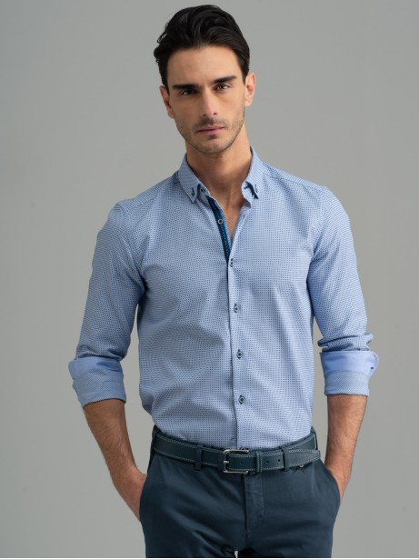 Camicia uomo azzurra armaturata collo button down 2