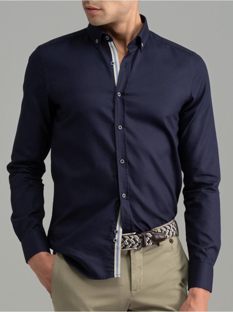 Camicia uomo tinta unita blu collo button down