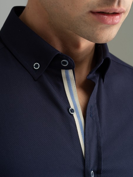 Camicia uomo tinta unita blu collo button down