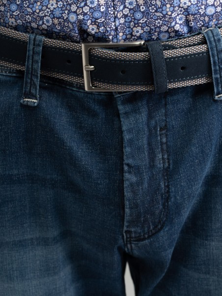 Cintura uomo in camoscio blu applicato su nastro